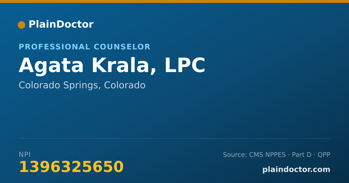 Shareable card for Agata Krala, LPC - Professional Counselor, Colorado Springs, CO