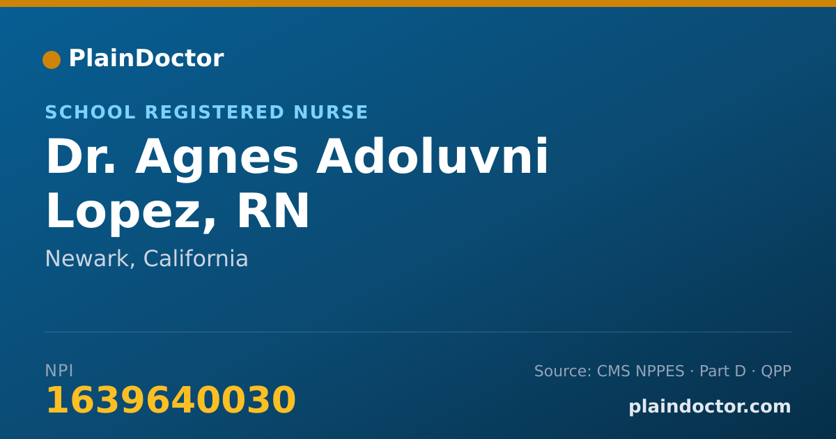 Shareable card for Agnes Adoluvni Lopez, RN - School Registered Nurse, Newark, CA