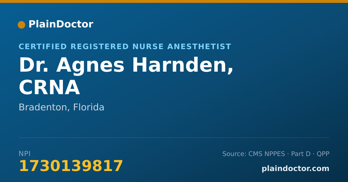Shareable card for Agnes Harnden, CRNA - Certified Registered Nurse Anesthetist, Bradenton, FL