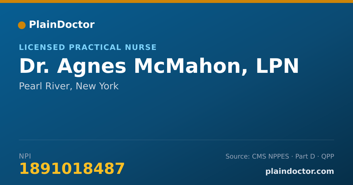 Shareable card for Agnes McMahon, LPN - Licensed Practical Nurse, Pearl River, NY