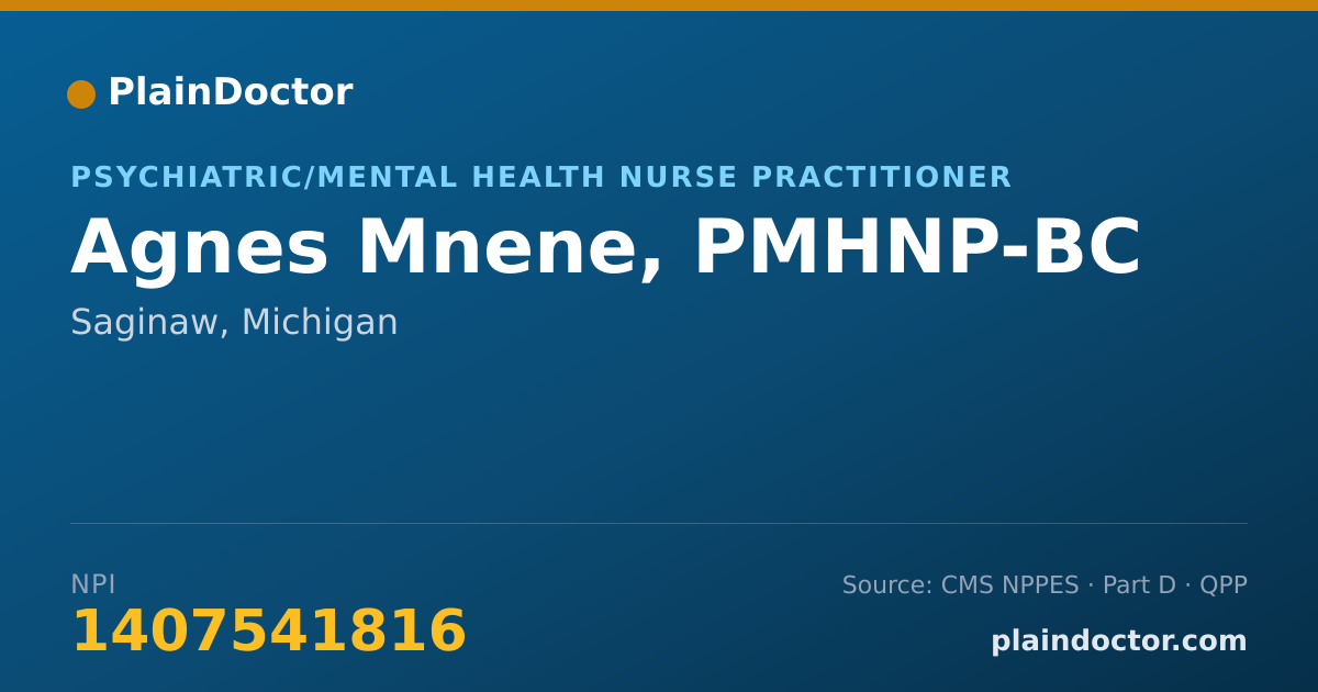 Shareable card for Agnes Mnene, PMHNP-BC - Psychiatric/Mental Health Nurse Practitioner, Saginaw, MI