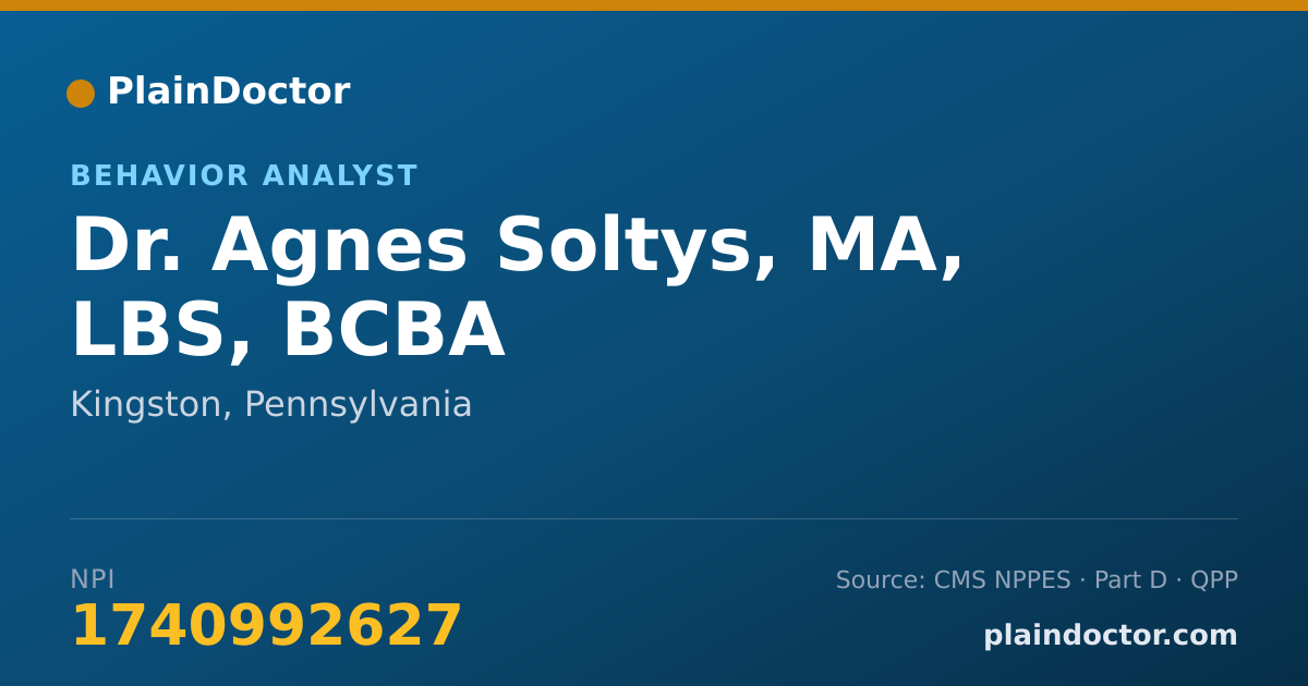 Shareable card for Agnes Soltys, MA, LBS, BCBA - Behavior Analyst, Kingston, PA