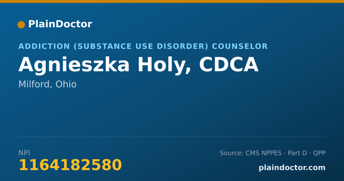 Shareable card for Agnieszka Holy, CDCA - Addiction (Substance Use Disorder) Counselor, Milford, OH