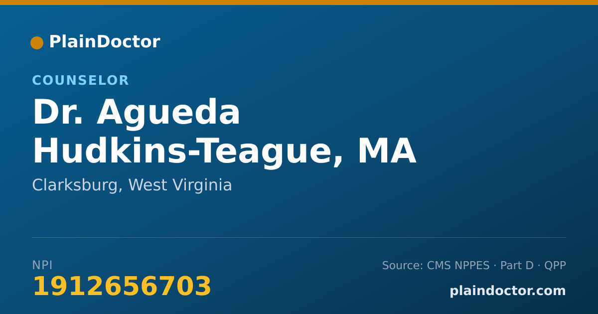 Shareable card for Agueda Hudkins-Teague, MA - Counselor, Clarksburg, WV