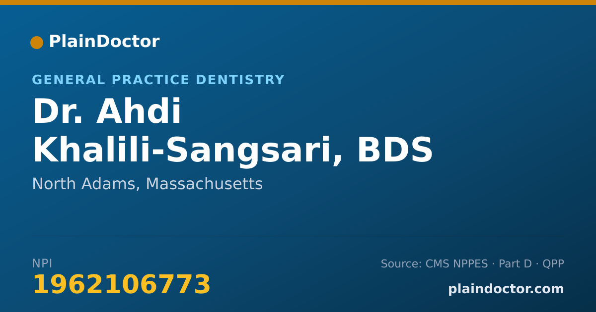 Shareable card for Ahdi Khalili-Sangsari, BDS - General Practice Dentistry, North Adams, MA