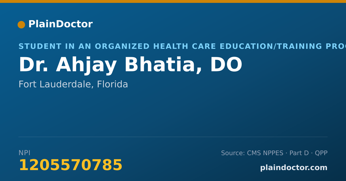 Shareable card for Ahjay Bhatia, DO - Student in an Organized Health Care Education/Training Program, Fort Lauderdale, FL