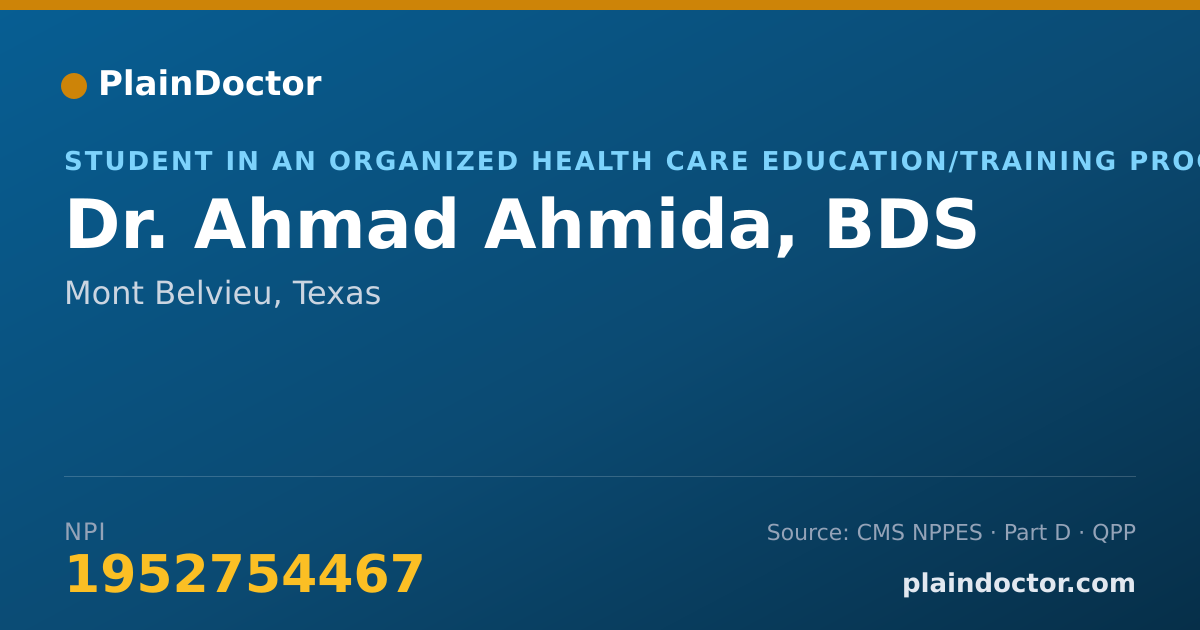 Shareable card for Ahmad Ahmida, BDS - Student in an Organized Health Care Education/Training Program, Mont Belvieu, TX