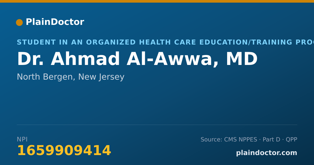 Shareable card for Ahmad Al-Awwa, MD - Student in an Organized Health Care Education/Training Program, North Bergen, NJ