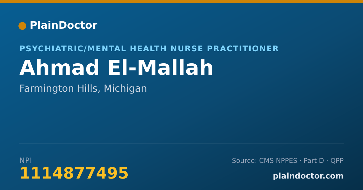 Shareable card for Ahmad El-Mallah - Psychiatric/Mental Health Nurse Practitioner, Farmington Hills, MI