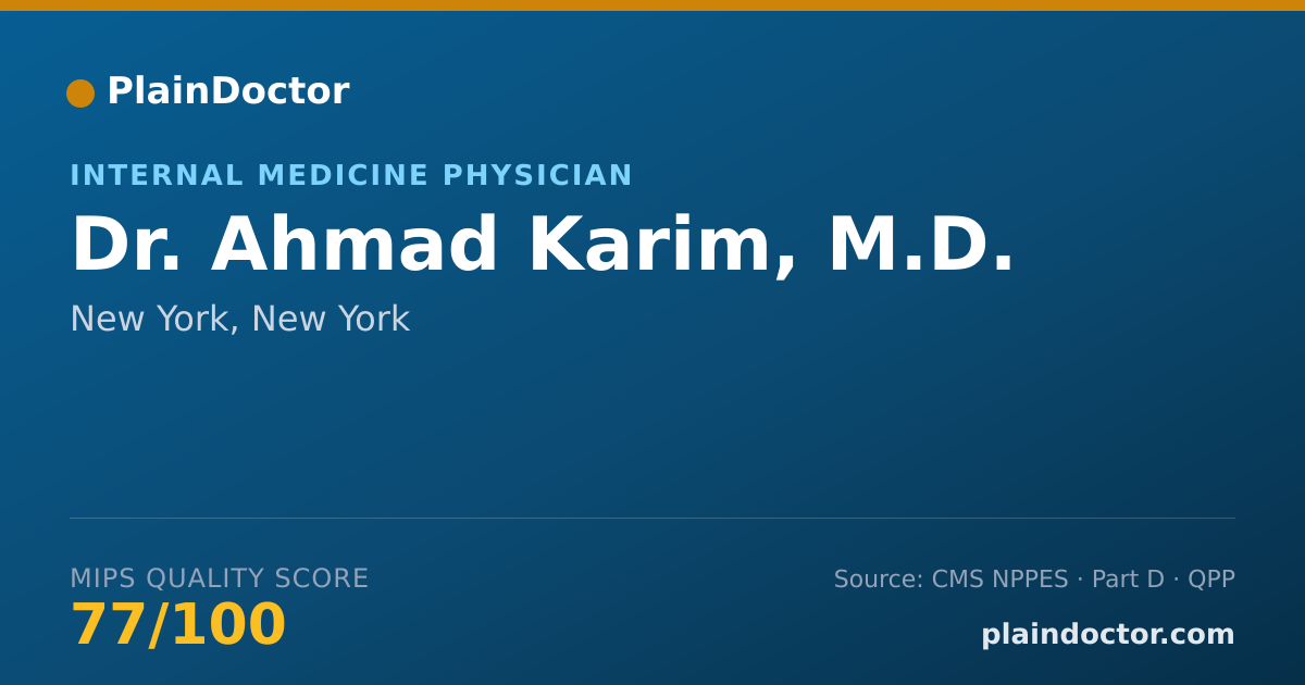 Shareable card for Ahmad Karim, M.D. - Internal Medicine Physician, New York, NY