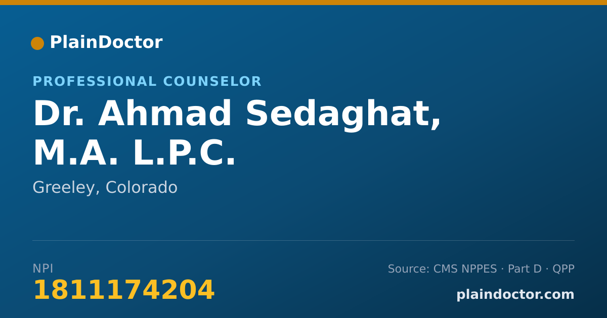 Shareable card for Ahmad Sedaghat, M.A. L.P.C. - Professional Counselor, Greeley, CO