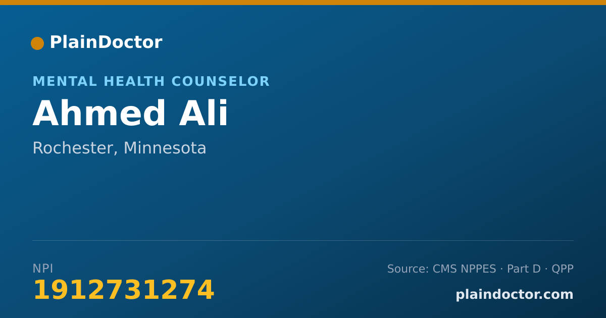 Shareable card for Ahmed Ali - Mental Health Counselor, Rochester, MN