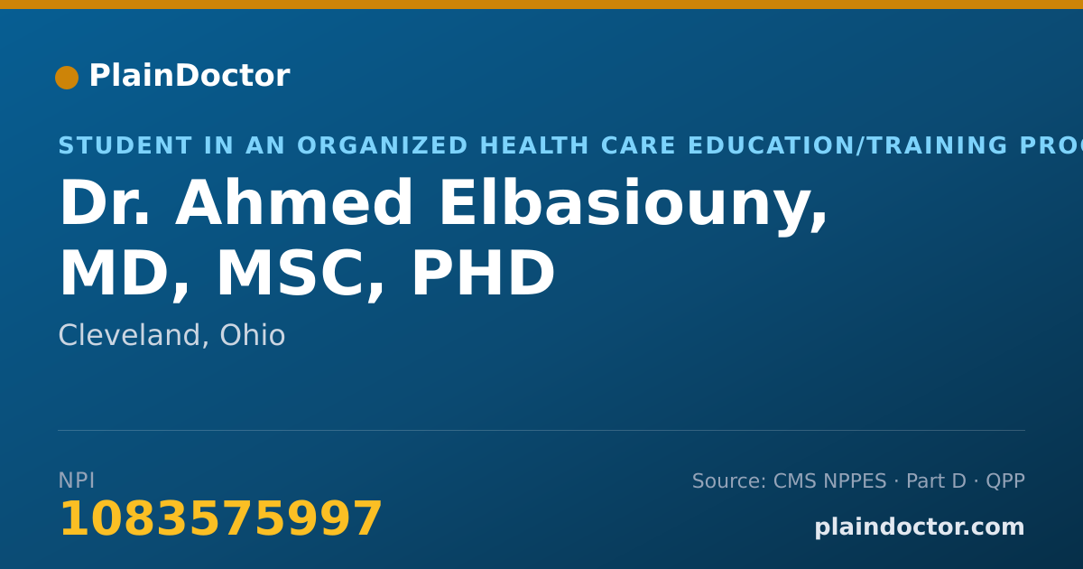 Shareable card for Ahmed Elbasiouny, MD, MSC,  PHD - Student in an Organized Health Care Education/Training Program, Cleveland, OH