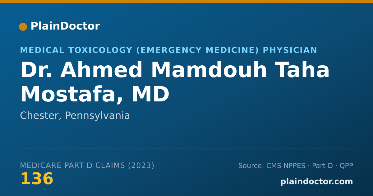 Shareable card for Ahmed Mamdouh Taha Mostafa, MD - Medical Toxicology (Emergency Medicine) Physician, Chester, PA