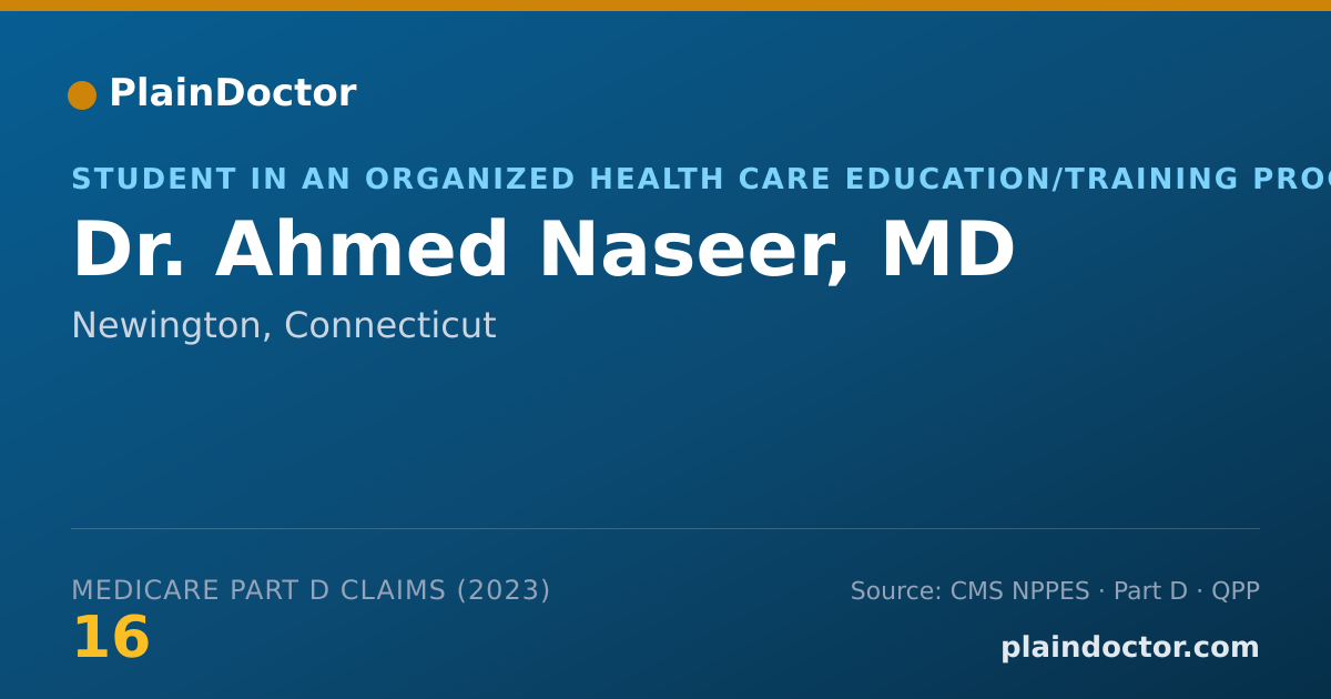 Shareable card for Ahmed Naseer, MD - Student in an Organized Health Care Education/Training Program, Newington, CT