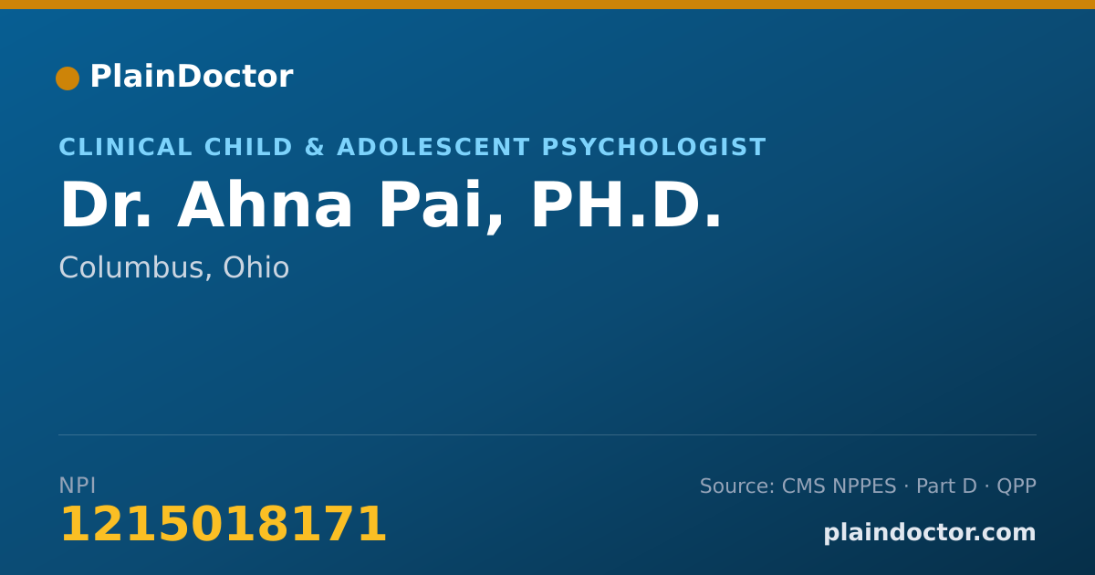 Shareable card for Ahna Pai, PH.D. - Clinical Child & Adolescent Psychologist, Columbus, OH
