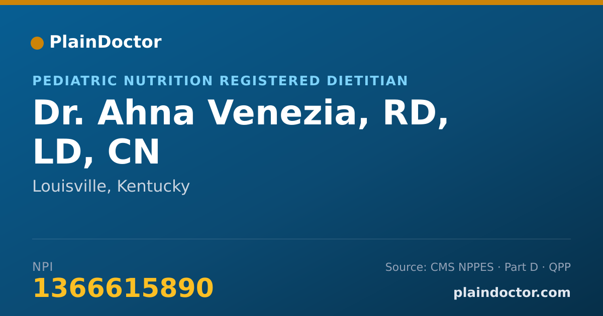 Shareable card for Ahna Venezia, RD, LD, CN - Pediatric Nutrition Registered Dietitian, Louisville, KY