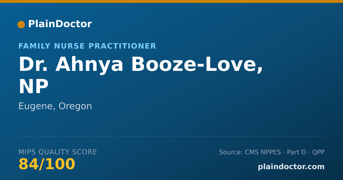 Shareable card for Ahnya Booze-Love, NP - Family Nurse Practitioner, Eugene, OR
