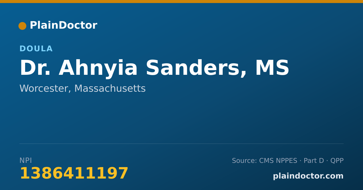 Shareable card for Ahnyia Sanders, MS - Doula, Worcester, MA
