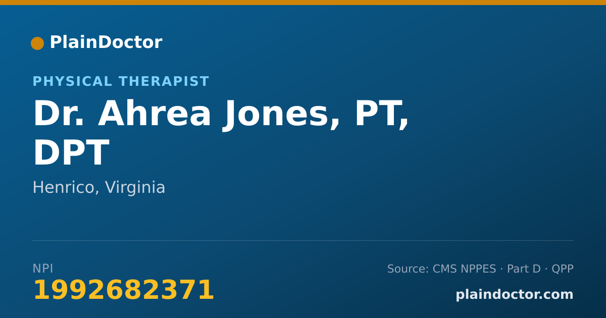 Shareable card for Ahrea Jones, PT, DPT - Physical Therapist, Henrico, VA