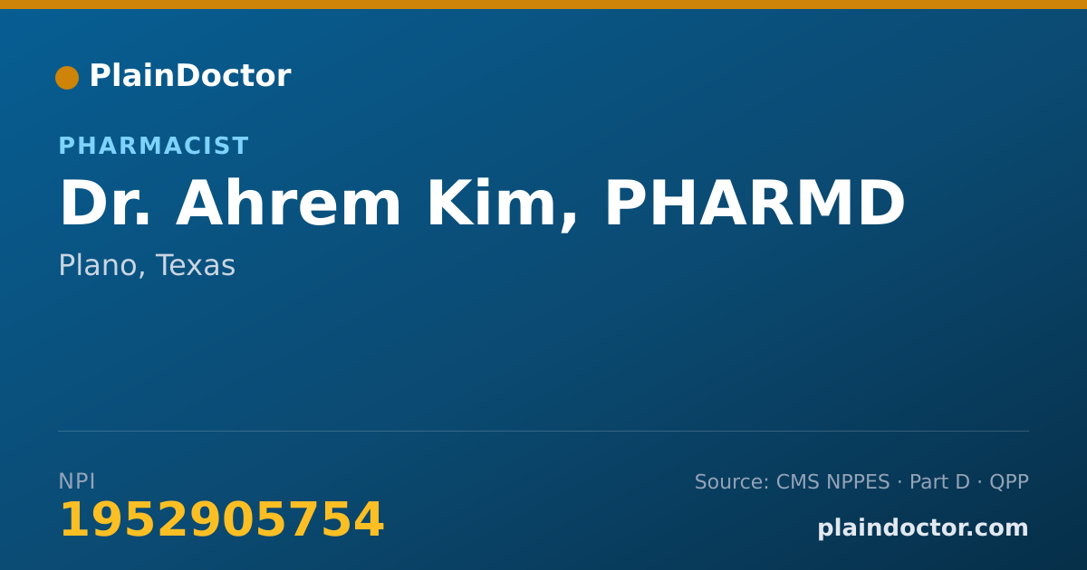 Shareable card for Ahrem Kim, PHARMD - Pharmacist, Plano, TX