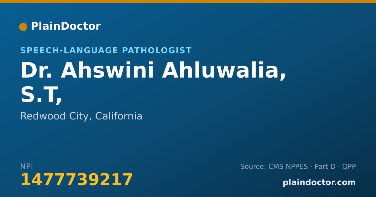 Shareable card for Ahswini Ahluwalia, S.T, - Speech-Language Pathologist, Redwood City, CA