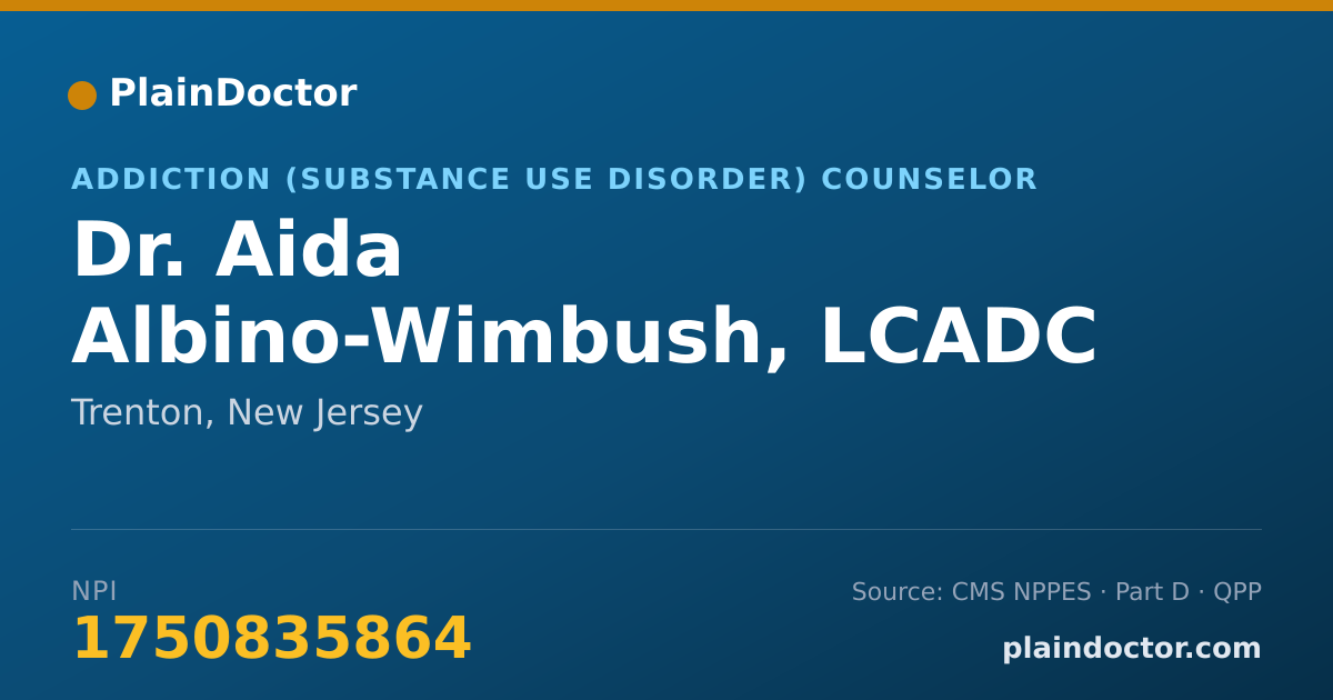 Shareable card for Aida Albino-Wimbush, LCADC - Addiction (Substance Use Disorder) Counselor, Trenton, NJ