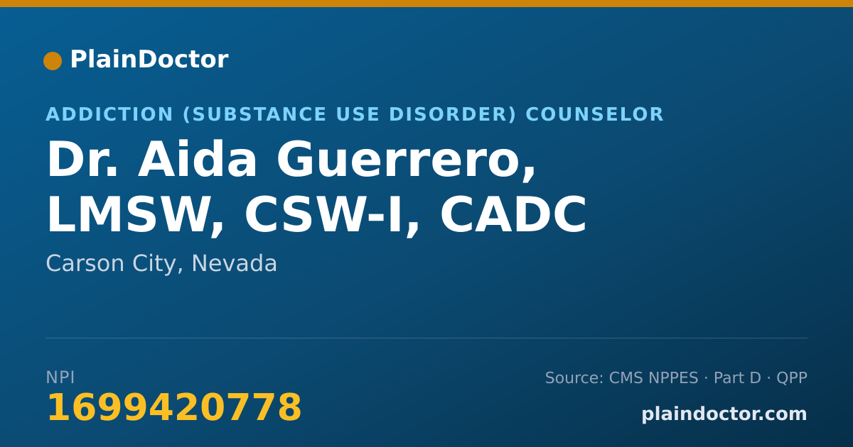 Shareable card for Aida Guerrero, LMSW, CSW-I, CADC - Addiction (Substance Use Disorder) Counselor, Carson City, NV