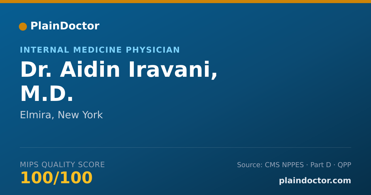 Shareable card for Aidin Iravani, M.D. - Internal Medicine Physician, Elmira, NY