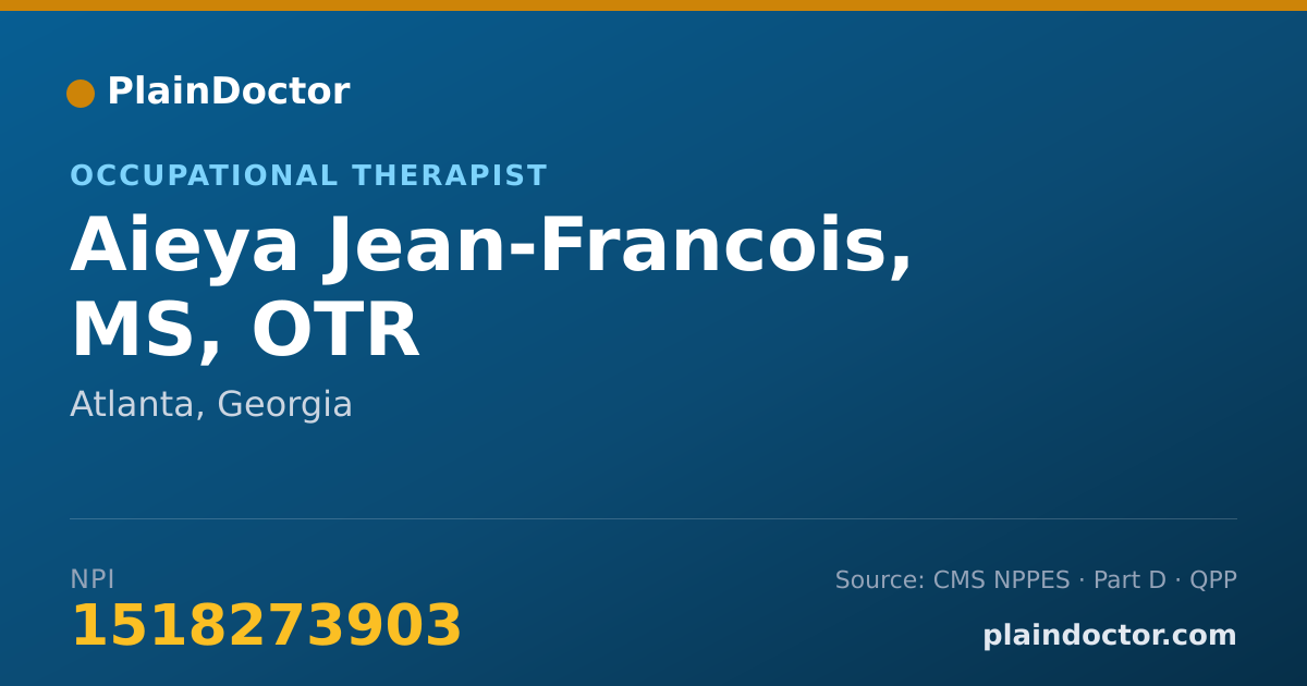 Shareable card for Aieya Jean-Francois, MS, OTR - Occupational Therapist, Atlanta, GA