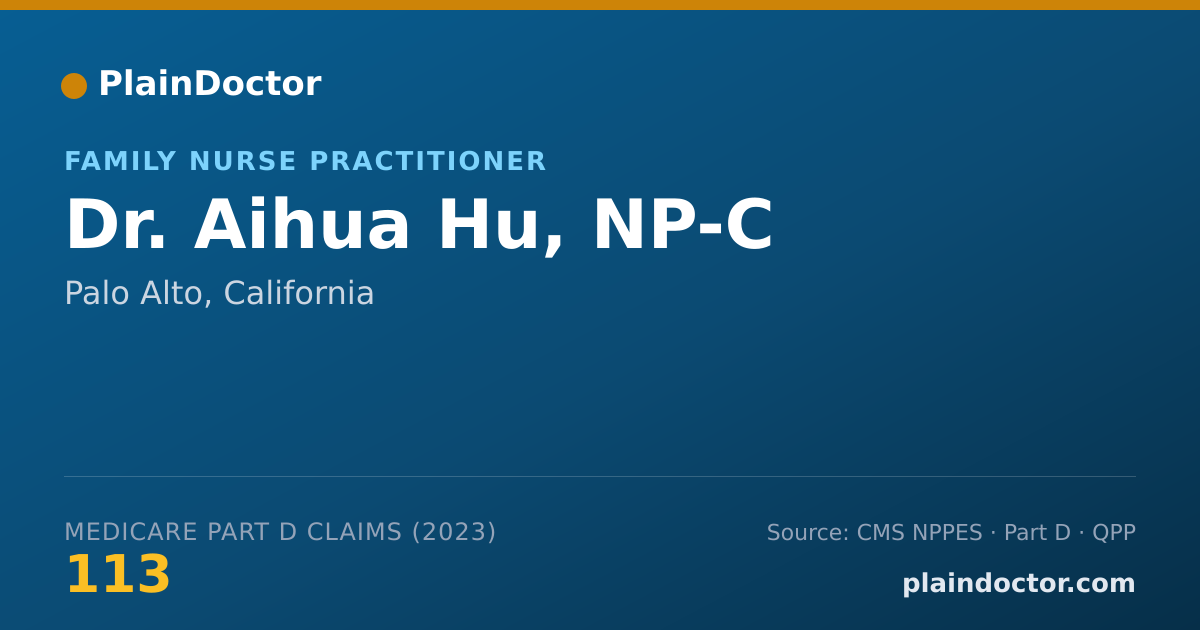 Shareable card for Aihua Hu, NP-C - Family Nurse Practitioner, Palo Alto, CA