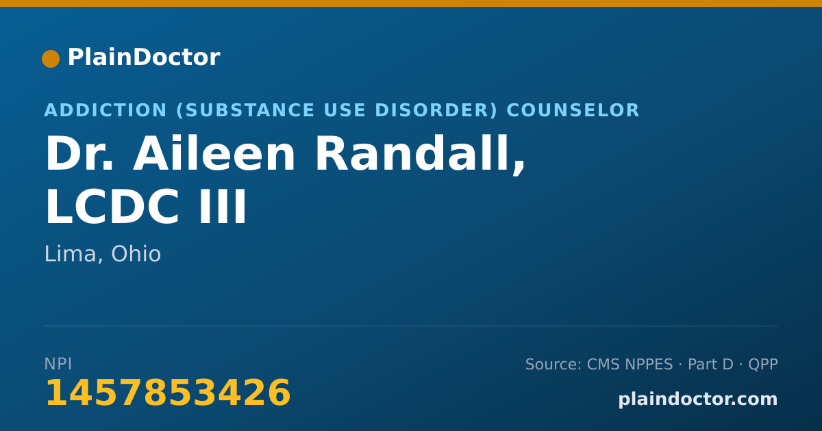 Shareable card for Aileen Randall, LCDC III - Addiction (Substance Use Disorder) Counselor, Lima, OH
