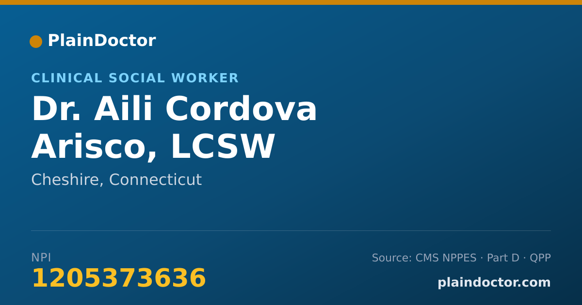 Shareable card for Aili Cordova Arisco, LCSW - Clinical Social Worker, Cheshire, CT