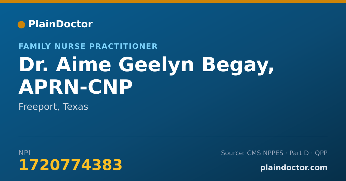 Shareable card for Aime Geelyn Begay, APRN-CNP - Family Nurse Practitioner, Freeport, TX