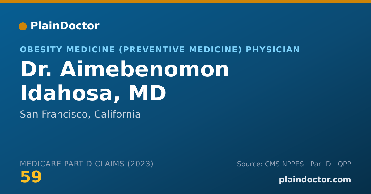 Shareable card for Aimebenomon Idahosa, MD - Obesity Medicine (Preventive Medicine) Physician, San Francisco, CA