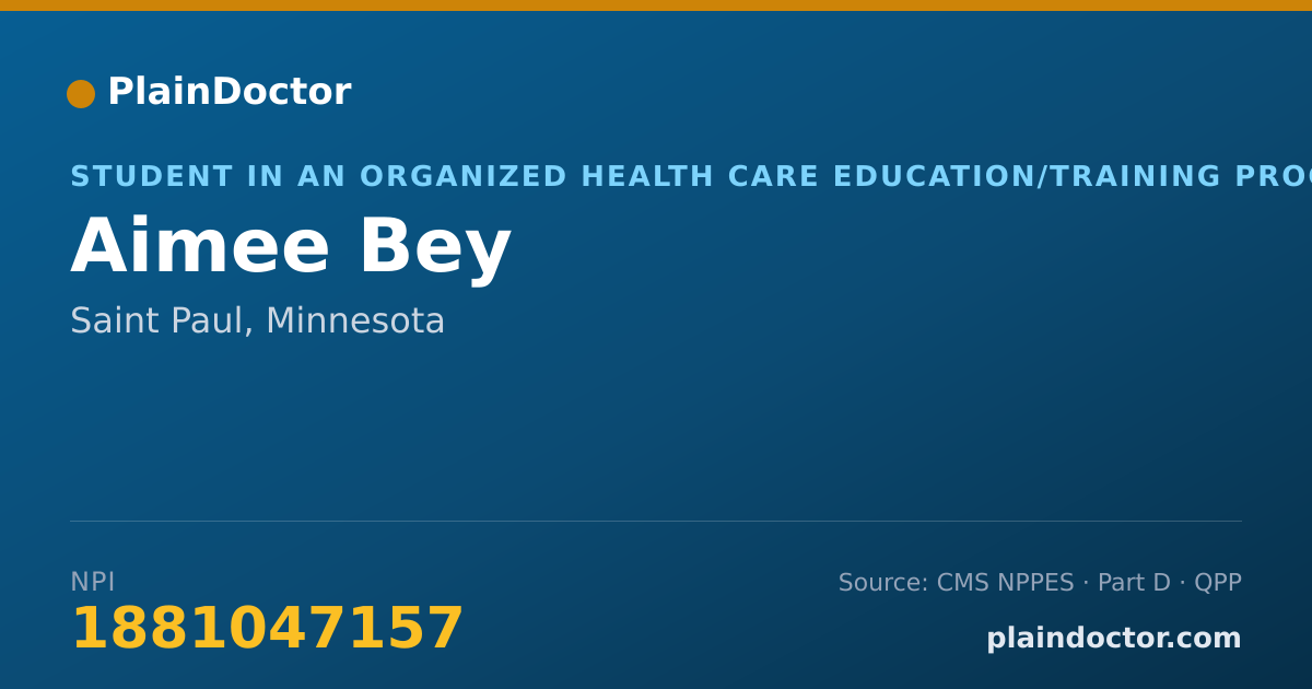 Shareable card for Aimee Bey - Student in an Organized Health Care Education/Training Program, Saint Paul, MN