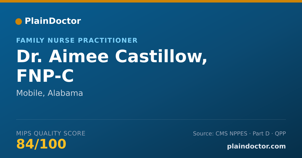 Shareable card for Aimee Castillow, FNP-C - Family Nurse Practitioner, Mobile, AL