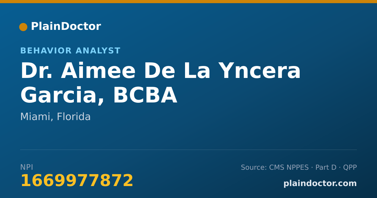 Shareable card for Aimee De La Yncera Garcia, BCBA - Behavior Analyst, Miami, FL