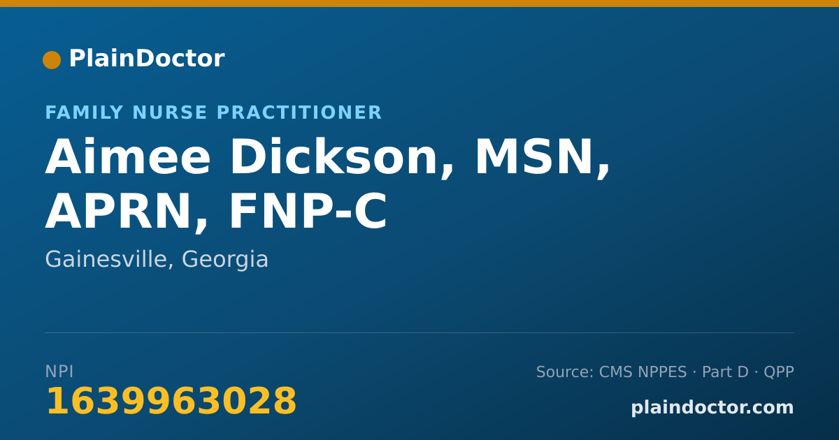 Shareable card for Aimee Dickson, MSN, APRN, FNP-C - Family Nurse Practitioner, Gainesville, GA