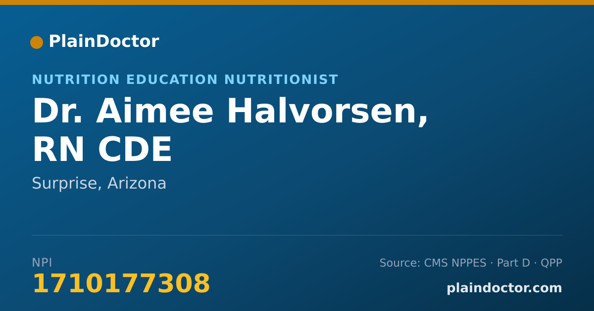Shareable card for Aimee Halvorsen, RN CDE - Nutrition Education Nutritionist, Surprise, AZ