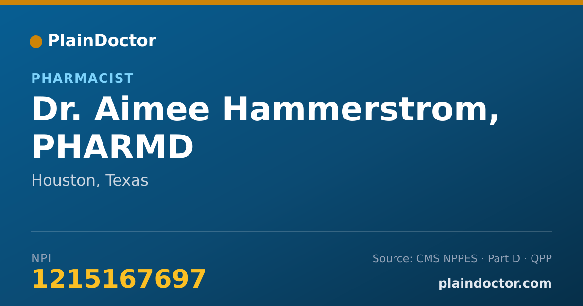 Shareable card for Aimee Hammerstrom, PHARMD - Pharmacist, Houston, TX