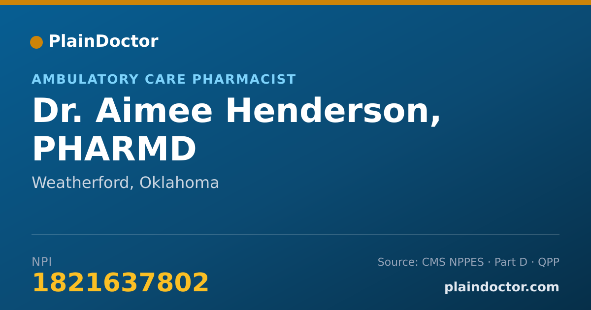 Shareable card for Aimee Henderson, PHARMD - Ambulatory Care Pharmacist, Weatherford, OK