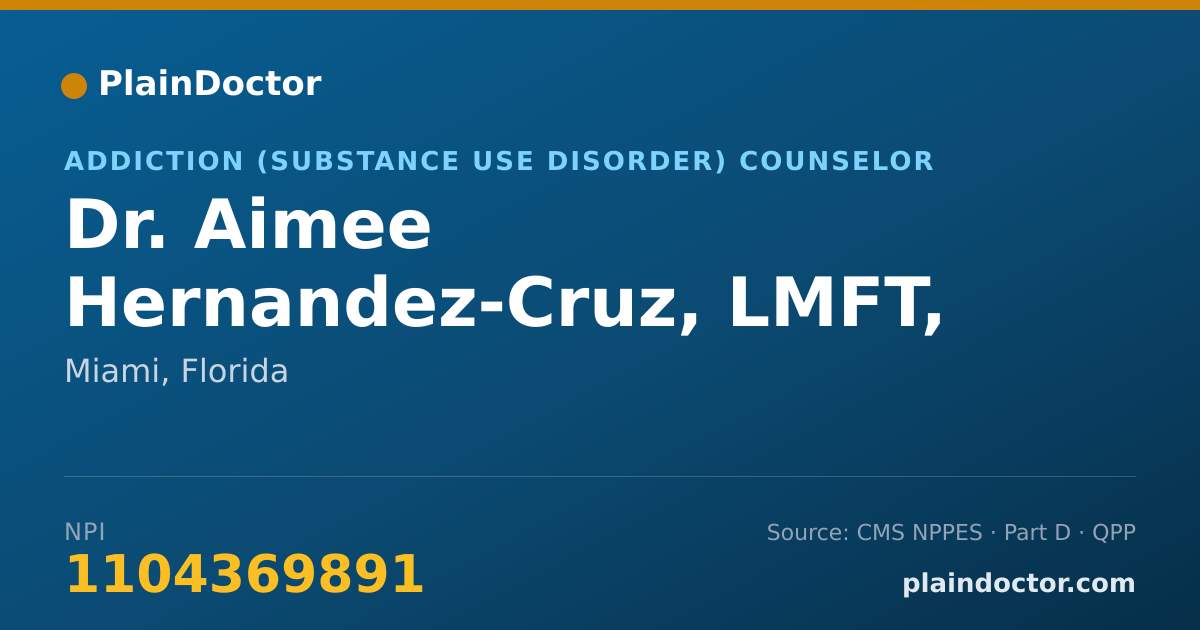 Shareable card for Aimee Hernandez-Cruz, LMFT, LMHC - Addiction (Substance Use Disorder) Counselor, Miami, FL
