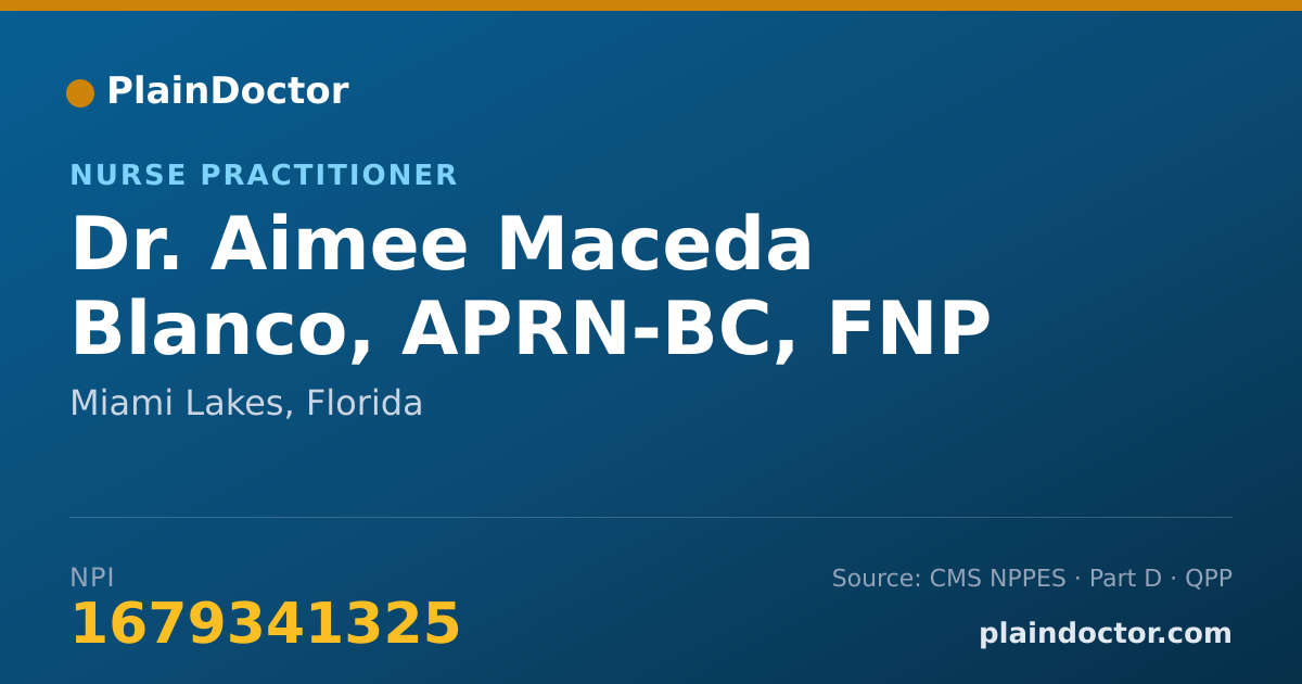 Shareable card for Aimee Maceda Blanco, APRN-BC, FNP - Nurse Practitioner, Miami Lakes, FL