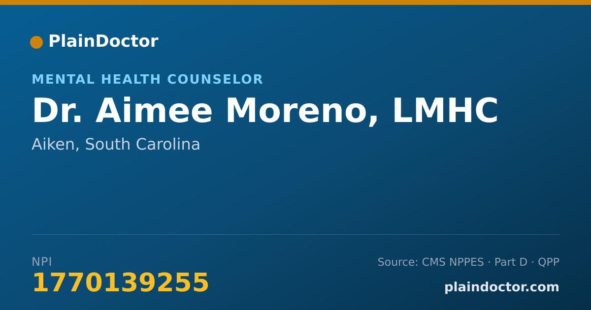 Shareable card for Aimee Moreno, LMHC - Mental Health Counselor, Aiken, SC