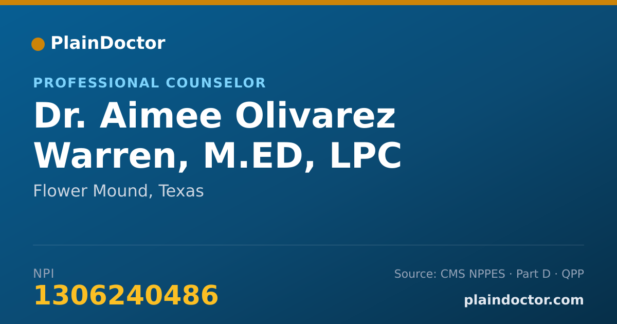 Shareable card for Aimee Olivarez Warren, M.ED, LPC - Professional Counselor, Flower Mound, TX