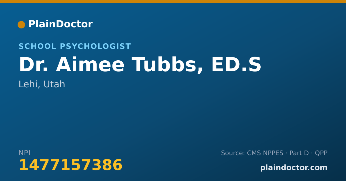 Shareable card for Aimee Tubbs, ED.S - School Psychologist, Lehi, UT