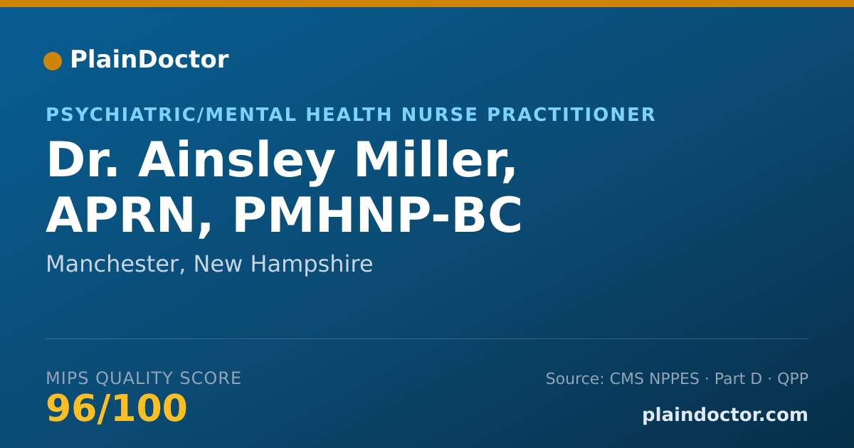 Shareable card for Ainsley Miller, APRN, PMHNP-BC - Psychiatric/Mental Health Nurse Practitioner, Manchester, NH