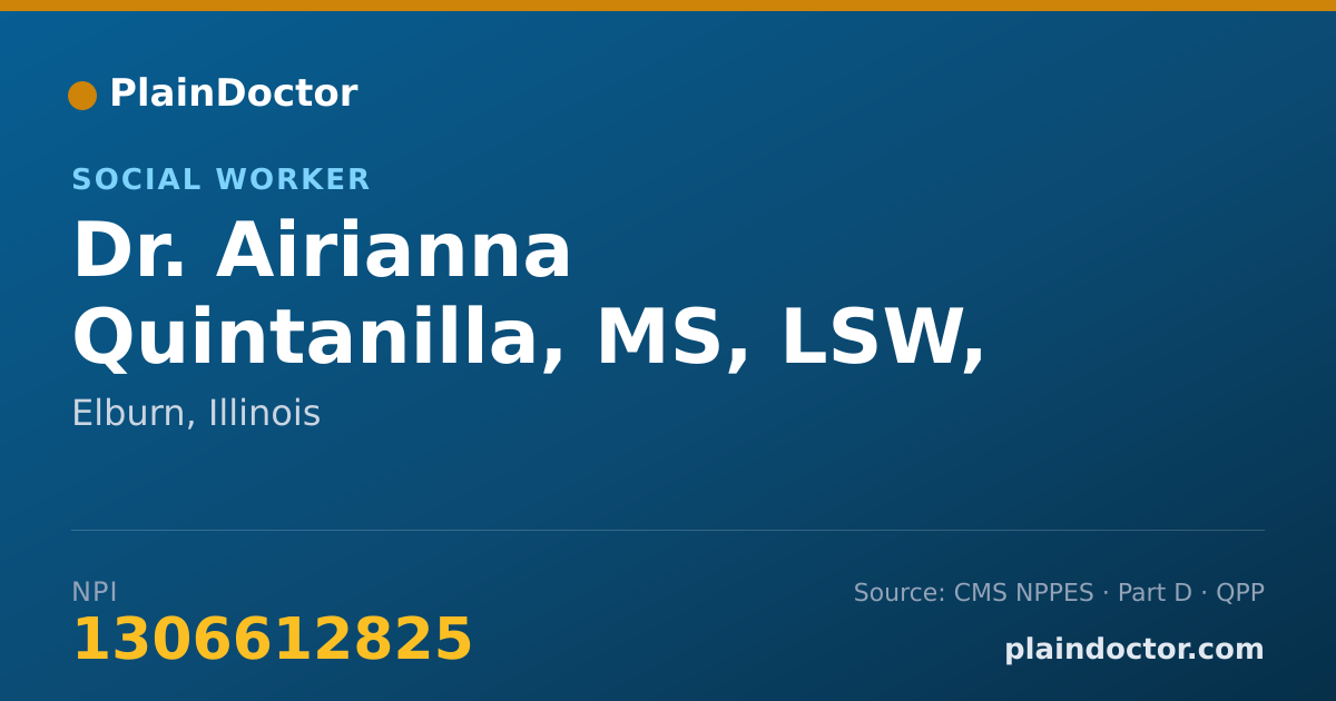 Shareable card for Airianna Quintanilla, MS, LSW, CADC - Social Worker, Elburn, IL