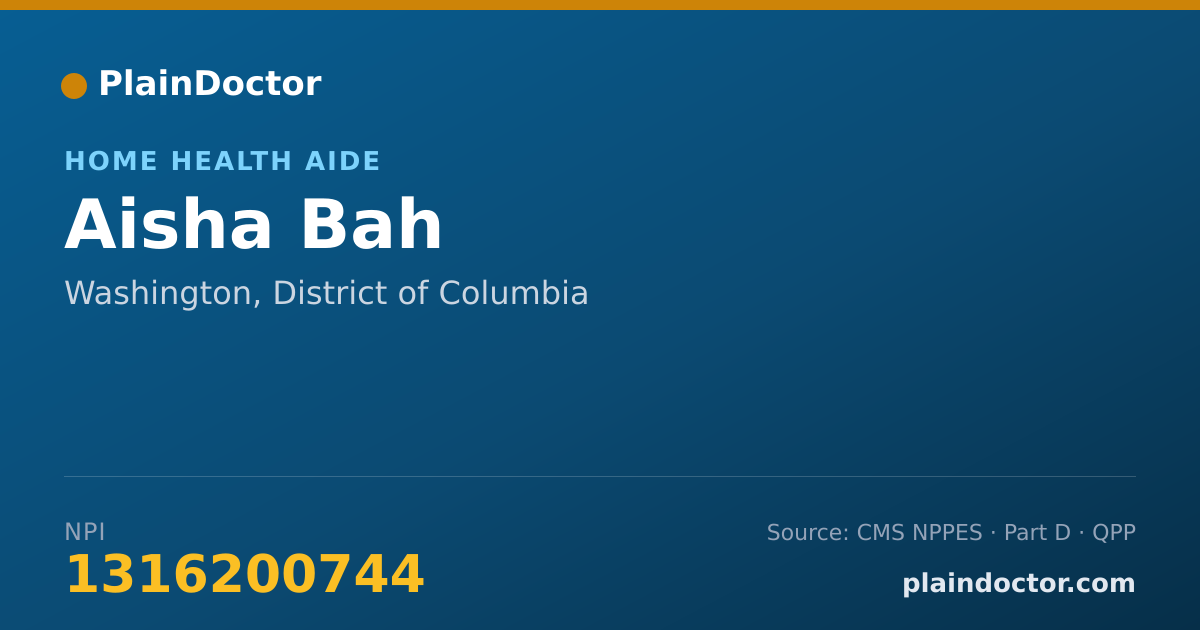 Shareable card for Aisha Bah - Home Health Aide, Washington, DC